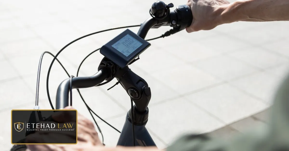 The handlebar and speed display of an electric bike, seen from the saddle