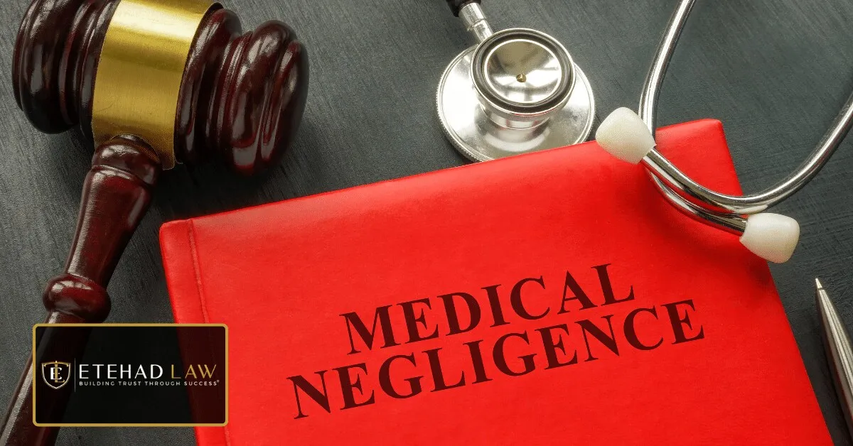 Medical negligence law book with a gavel and stethoscope, a personal injury case involving comparative negligence
